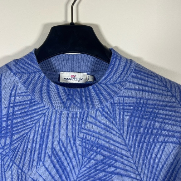Vineyard Vines Blue Palm Leaf Print Wool Blend Mockneck Women's Sweater XS - Picture 2 of 6